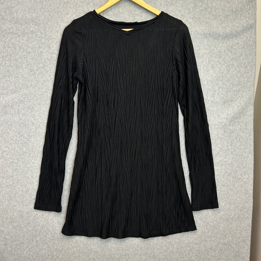 Dorin Frankfurt Tunic Top Black Crinkle Textured V-Neck Long Sleeve Womens 1 / S